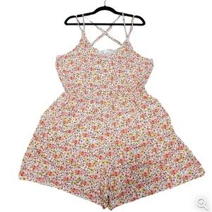 Ultra Flirt Romper Womens Plus Size 2X Colorful Ditsy Floral Stretchy Pockets